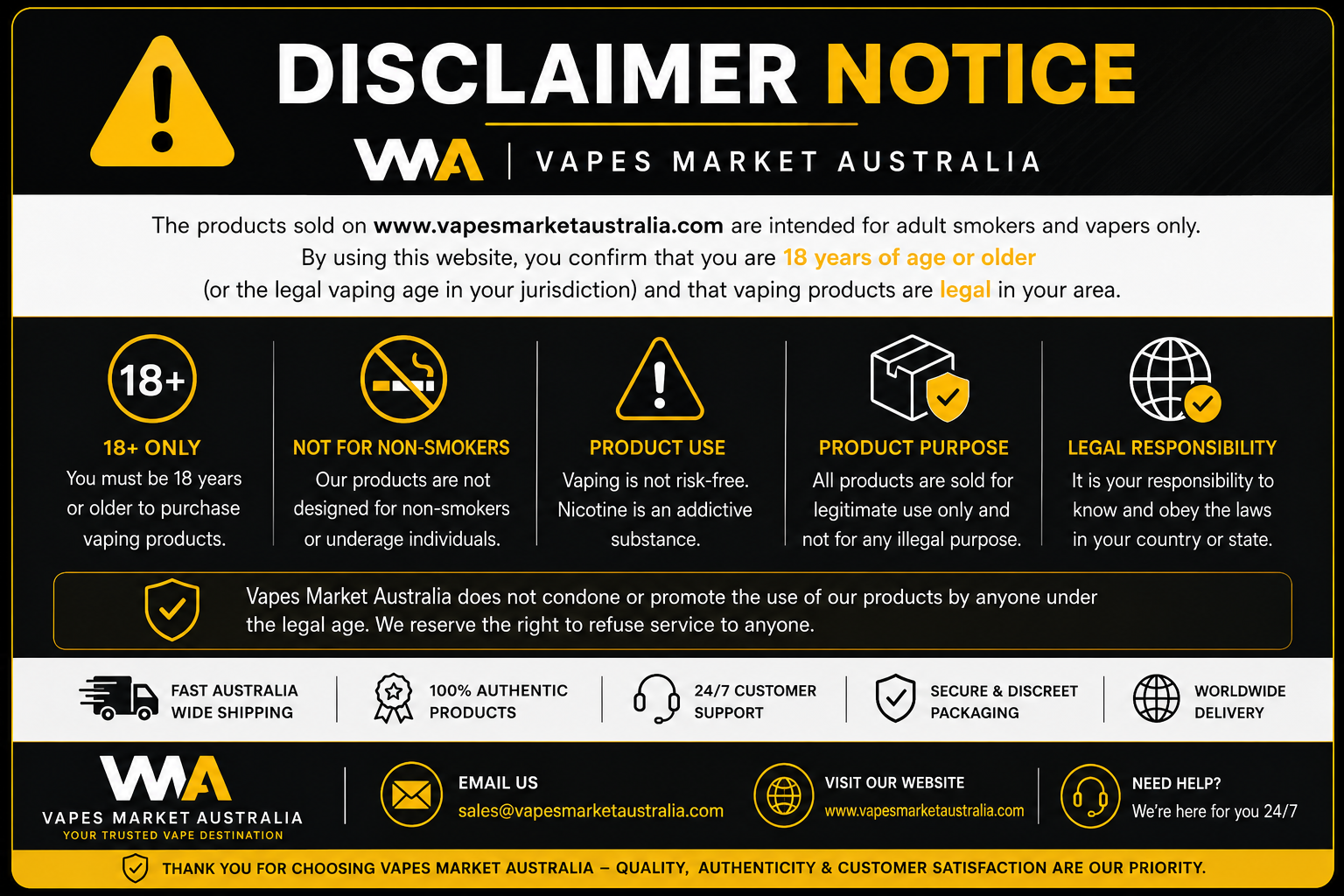 Disclaimer notice for vape market Australia